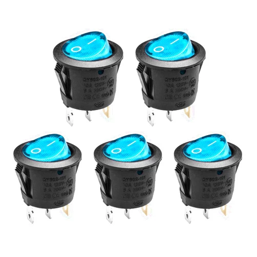 QTEATAK SPDT AC 6A/125V 10A/250V 3 Pins 2 Position On/Off Blue LED Rocker Toggle Switch for Car and Boat Toggle Switches