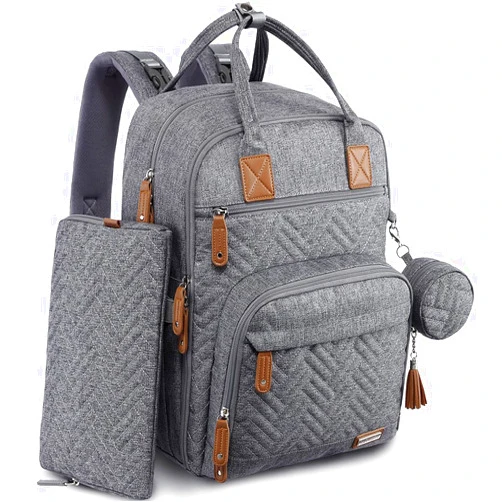 iniuniu Diaper Bag Backpack, 4 in 1 kit Large Unisex Baby Bags for Boys Girls, Waterproof Travel Back Pack with Diaper Pouch, Washable Changing Pad, Pacifier Case and Stroller Straps, Gray