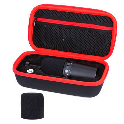YOUSHARES MV7 Microphone Case Bag with Mic Cover Foam - Mic Case Hard Carring Case with Windshield Compatible with Shure MV7 USB Condenser Microphone