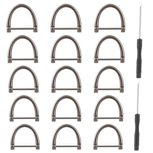 Trinkrittey 15 Pcs D-Rings Screw in Shackle Horseshoe U Shape D Ring Screw in Shackle Semicircle with Screwdriver DIY Leather Strap Craft Purse Replacement (Silver)