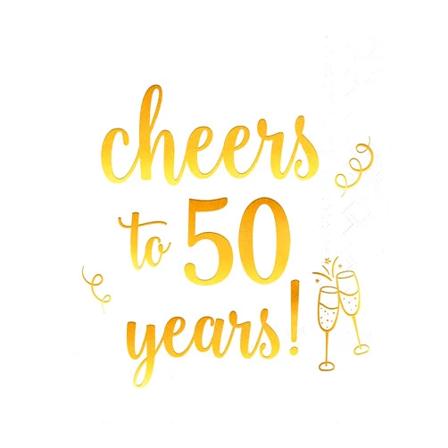 O-Kinee Cheers to 50 Years Cocktail Napkins, 50-Pack Happy 50th Birthday Paper Napkins, 3-Ply White Gold Beverage Napkin, 5x5 Inches Party Napkin for Men Women Birthday Decorations Wedding Anniversary