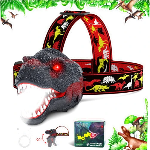 Dysaim Kids Headlamp,Dinosaur Headlamp for Kids LED Head Lamp Camping Gear Flashlight,Hiking Accessories Headlight,Ideal Gift Toys Suitable for Reading Birthday Halloween Xmas Party