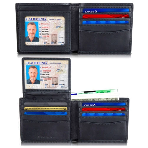 SERMAN BRANDS 2 ID Window Wallet for Men RFID Blocking Leather, Bifold Top Flip, Extra Capacity Travel Wallet