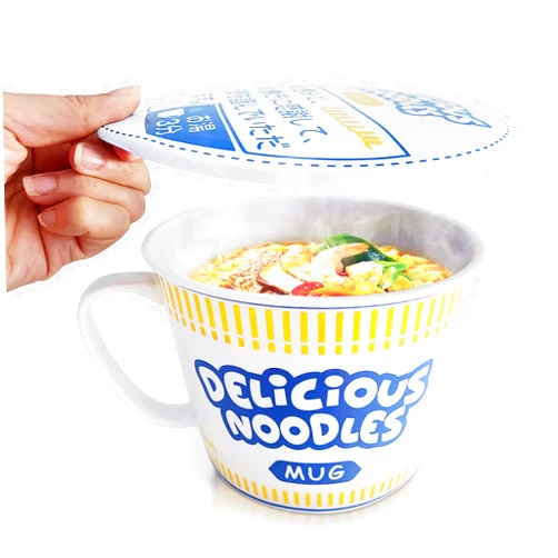Sophie & Panda Porcelain Instant Noodle Bowl Mug With Handle 34 Oz - A Must-Have Accessory For Anyone Who Loves Asian Noodles - One Novelty 5.5” X 4.5” Ramen Bowl with Lid (Blue)
