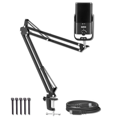 StreamEye Rode NT-USB Mini USB Condenser Microphone with SC27 Black USB-C to USB-C Cable and StreamEye BOOMARM1 Mic Arm