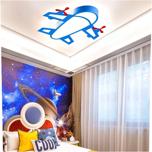 Loyliawa Kids Ceiling Light, LED Lights for Bedroom, Bedroom Blue Airplane Light Fixture, Bedroom Dimmable Flush Mount Ceiling Light with Remote Control for Kids Room 3000k-6000K Blue