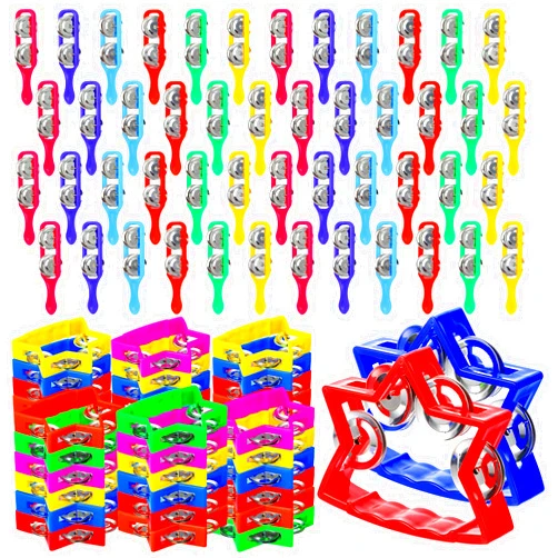 Lukmaa 72 Pcs Tambourines for Kids Bulk 36 Pcs Plastic Handheld Bell 36 Pcs Cymbals Musical Instrument Maker Toy Percussion Kindergarten Party for Easter Church Christian Preschool Classroom(Star)