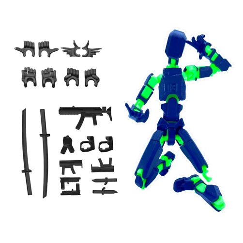 Outgoto Pre-Assembly 3D Printed 5.54'' Dummy13 Action Figure, Multi-Jointed Tian13, Articulated T13 Desktop Decoration,12 in 1 Accessories, Best Birthday Festival Gift (Black Mix Green)