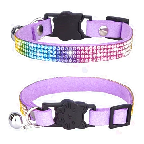 LKYADM Rhinestones Cat Collars,Kitten Necklace for Kitty Puppy Dog Breakaway with Bells Bling Pet 3 8 inch (1 cm) in width
