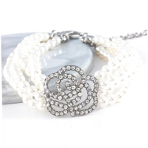 RayMinsino Pet Collar with Four Rows of Pearl dot Diamond Necklace Jewelry Adjustable Rose Flower cat and Dog Decoration Accessories,White,S