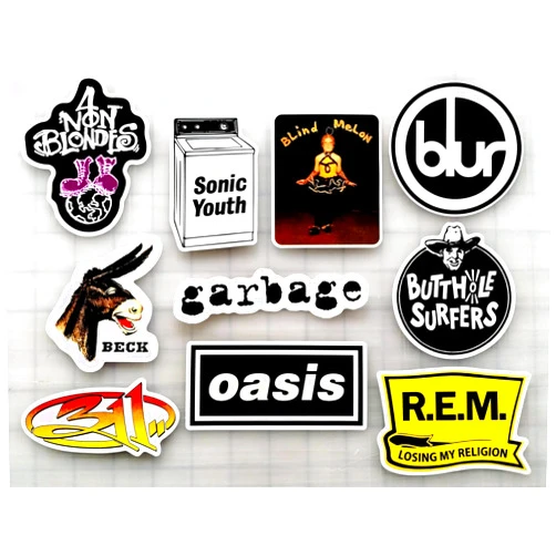 Generic 90's Alternative Rock Band Sticker Pack (10 Stickers) Set 3 Sonic Blur Youth Butthole Beck Surfers Blind 311 Mellon