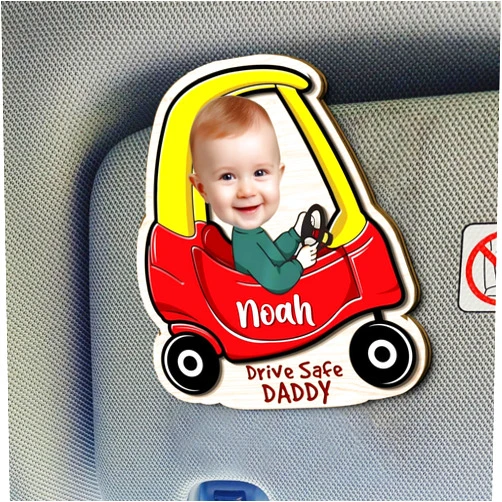 SilvanSculpt Personalized Car Picture Frame Visor Clip, Drive Safe Daddy Photo Case Car Visor Clip, Custom Baby Face and Name Photo Car Visor Clip, Picture Frame for Dad, for Dad