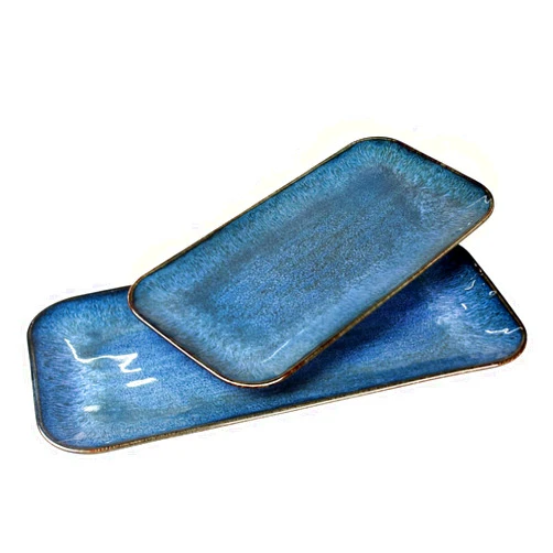 Jinsongdafa Porcelain Dinner Plates Blue 2 PCS, Serving platters for entertaining, for Fruit, cheese, snack, Bread, cupcake, Salad - Scratch Resistant durable, Microwave, Dishwasher Safe