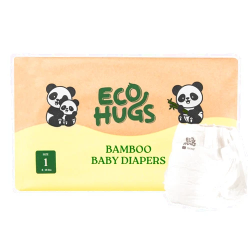 EcoHugs Organic Bamboo Diapers Size 1 | Ultra-Soft Disposable Baby Diapers | Hypoallergenic and Super Absorbent | Unscented and Totally Chlorine Free | Pack of 30