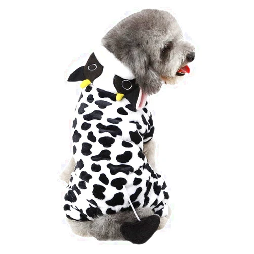 Kodervo Cow Dog Costume – Funny Halloween Dog Costume Cow Cosplay Outfits, Winter Warm Moo Moo Outfits for Small Medium Dogs, Adorable 4 Legs Velvet Milk Cows Hooded Coat Pajama, X-Large