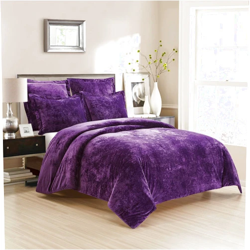 FANGTIAN.L crushed velvet comforter set ultra soft, fast warm,comforter bedding sets 5 pcs(Dark Purple, King)