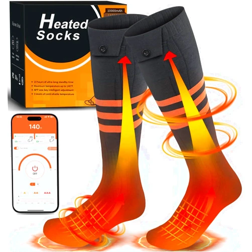 Tanhoo Heated Socks Rechargeable for Men Women, Washable, APP Control Electric Winter Socks Black