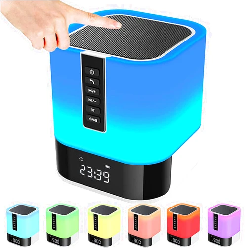 Empowline Night Light Bluetooth Speaker, HD Stereo Sound, Bedroom Alarm Clock Wireless Bluetooth Speakers, Multicolor Changing Bedside Lamp for Kids, MP3 Music Player Slots for USB Port & Micro TF/SD Card