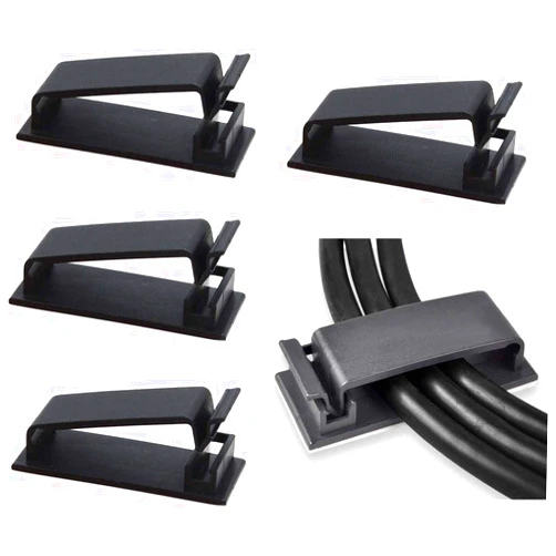 SOULWIT 50Pcs Self Adhesive Cable Management Clips, Cable Organizers Wire Clips Cord Holder for TV PC Ethernet Cable under Desk Home Office (Black)