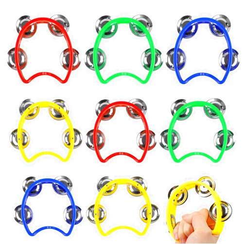 Tkocisa 8 Pack Plastic Percussion Tambourine Hand Tambourine Bells, Mini Percussion Tambourines Bulk Hand Held Percussion Drum Musical Rhythm Instrument for Adults Kids Party Supplies(4 Colors)