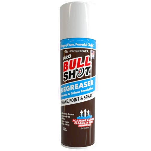 Horsepower Bull Shot Degreaser Pro, Foaming Degreaser & Grime Remover, Heavy-Duty, AS SEEN ON TV, Residue-Free, Shake, Point & Spray, Emulsifies Grease, Oil Splatters, Glue, Tape Residue & More - Made in the USA