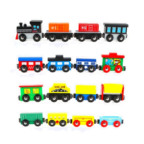 Wondertoys 16 Piece Magnetic Wooden Train Set for Toddlers - Includes Storage Bag and Track Accessories