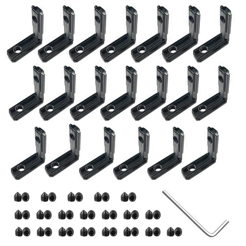 VICHSAMWY 20pcs Black 2020 Series L-Shape Interior Inside Corner Connector Joint Bracket with Screws + 1pcs Wrench for Slot 6mm 20S Aluminum Rail Accessories