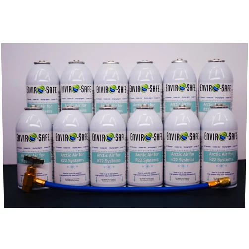 Generic Arctic Air for R22 systems, 12 Cans, Charging Hose, White