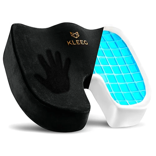Kleeg Solutions Seat Cushion for Office Chair, Car Seat Cushion, Memory Foam, Gel Seat Cushion for Long Sitting, Sciatica Pain Relief Pillow, Tailbone Pain Relief Cushion, Butt Pillow for Tailbone