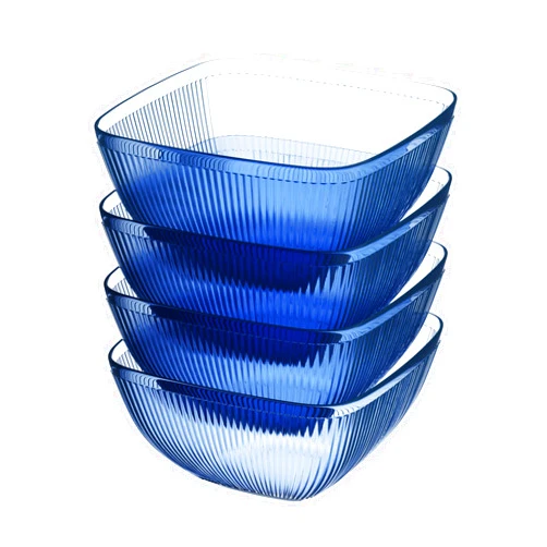 elle decor Ribbed Acrylic Bowls, set of 4-13.52 oz Serving Bowls for Everyday Use - Sturdy, Lightweight & Easy to Clean - Ideal for Salad, Soup, and Desserts - Home Kitchen Dishes (Blue)
