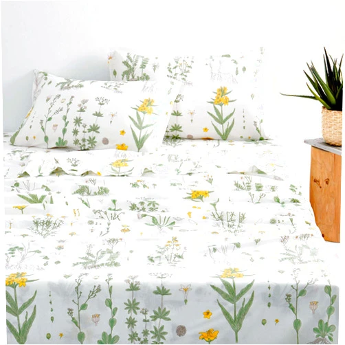 Wake In Cloud - Botanical Bed Sheets, 100% Cotton, 4-Piece Sheet Set, Cute Floral Shabby Chic Cottagecore Coquette Flower Aesthetic Bedding, Deep Pocket, Yellow Green, Twin Size