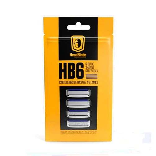 HeadBlade HB6 Refill Blades - 6 Stainless Steel Blades for No Tugging or Pulling, Shave Less, Works for Face, Body, and Scalp
