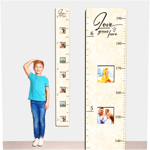 GADNIA Wooden Growth Chart for Kids with Picture Frames, Boys, Girls | Height Growth Chart for Wall, Measuring Chart | Kids Bedroom, Playroom, Nursery Decor, Child's Room Wall Decoration