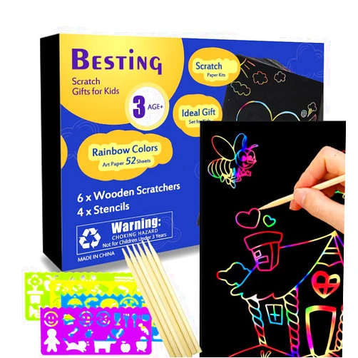 BESTING 52 Pcs Rainbow Scratch Paper Art Set 8.3