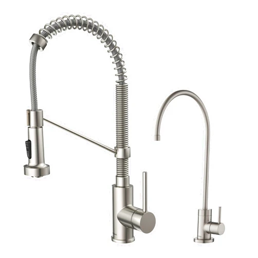 KRAUS Bolden Commercial Style Pull-Down Kitchen Faucet and Purita Water Filter Faucet Combo in Spot Free Stainless Steel, KPF-1610-FF-100SFS