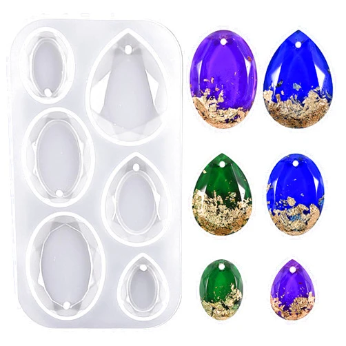 Ysqool Waterdrop and Oval Resin Jewelry Molds,6 Cavities Silicone Pendant Molds for Resin Epoxy,Resin Casting Molds with Hanging Hole for DIY Gem Cabochon Pendant, Earring, Necklace Jewelry Making