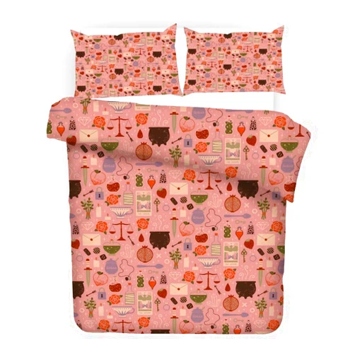 REALIN Divination Series Duvet Cover Set Witchcraft Bedding Cartoon Little Pattern Bed Sets 2/3/4PCS Quilt Covers/Sheets/Pillow Shams,Twin/Full/Queen/King (C,Full-200x229cm-3PCS)