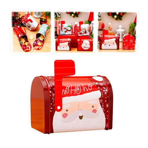 Knixhult Decor Christmas Cookie Tins Tinplate Candy Boxes, 2024 New Empty Santa Printed Candy Storage Boxes, Christmas Mailbox Tin Box, for Home Decor Christmas Cookie Tins (A)
