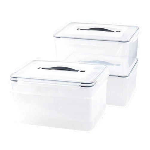 Lesbin 15 L Clear Airtight Rectangular Storage Container for Food, Set of 4 Plastic Clear Food Storage Container with Latch Lid and Handle