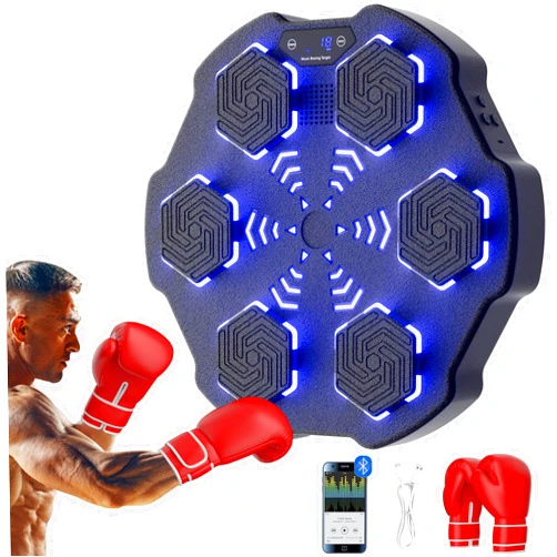 Advwin 2024 Upgrade Music Boxing Machine, Smart Bluetooth Punching Target with Boxing Gloves, LED Display, Physical Volume Button, Exercise Equipment Wall Mount, 9 Training Modes