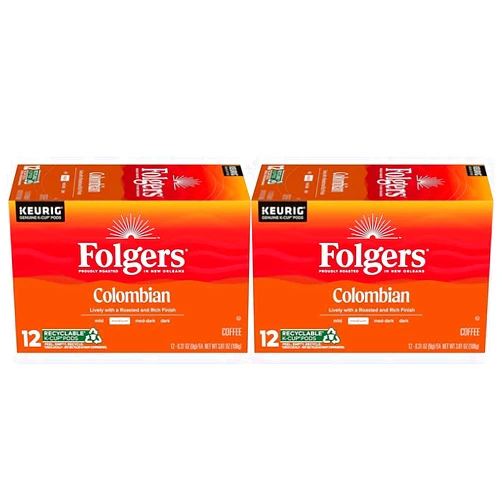 Folgers Colombian Medium Roast Coffee, 72 Keurig K-Cup Pods (Pack of 2)