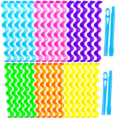 YEVYO 30 Pcs Heatless Wave Hair Curlers Wave Curls Styling Kit with 2 Pcs Styling Hooks, No Heat Wave Curlers for Women Girls Long Medium Short Hair (6 Colors, 30cm/11.81)