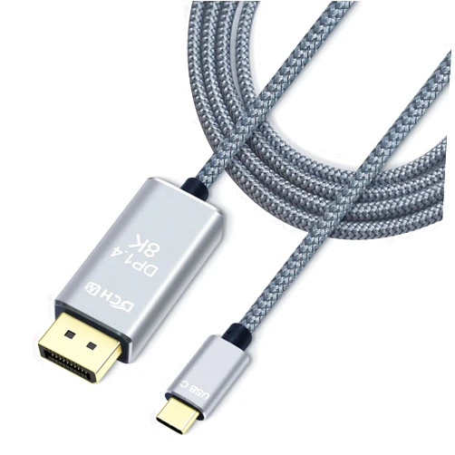 DCHAV 8K USB-C to DisplayPort Cable 6-Foot 4K@144Hz 8K@60Hz 5K 2K@165Hz USB to DP Adapter Display Port Cord Nylon Braided Aluminum Connector for Monitor Computer Laptop Television Tablet