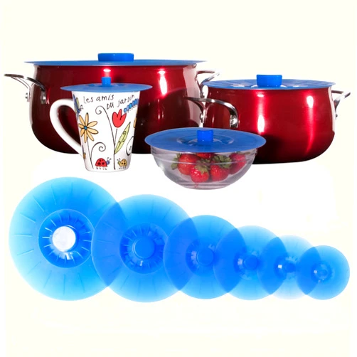 Perfect and Simple Silicone Lids Extra Large Blue Set of 6 Sturdy Suction Seal Covers. Universal fit for Pots, Fry Pans, Cups and Bowls 5