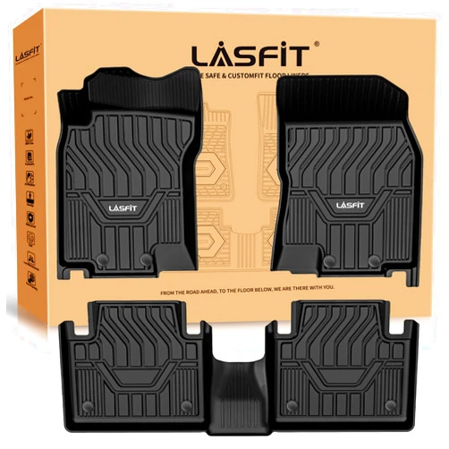 LASFIT Floor Mats for 2014-2020 Nissan Rogue, All Weather Upgraded Custom Fit TPE Floor Liners (Not fit Rogue Sport or Select Models), 1st & 2nd Row, Black