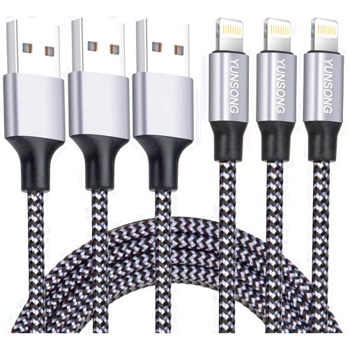 YUNSONG iPhone Charger [MFi Certified], 3Pack 6FT Nylon Braided Lightning Cable Fast Charging High Speed Data Sync USB Cord Compatible with iPhone 14 13 12 11 Pro Max XS XR X 8 7 6S 6 Plus SE