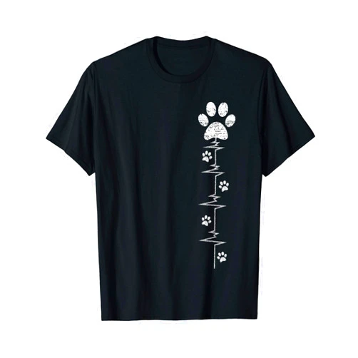 Paw Dog Lovers Gift Shirt for All Family Dog Paw Print Heartbeat Shirt Women Girls Mom Love Dogs Gift T-Shirt