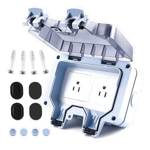 Zhushan Outdoor Weatherproof Wall Power Socket - Dual Function: Single 15A Waterproof Socket w/ 2 Gang Switched Cover, IP66 Rated, Lockable - Ideal for Garden, Outdoor, Indoor Use (125V/110-250V)