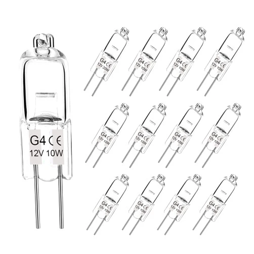 Lacnooe G4 Light Bulbs, 12 Pack Crystal Clear Halogen Bulb 2 Pin, Premium Quality 12V 10W JC T3 Bi-pin G4 Capsule Bulb for Landscape Lighting, Under Cabinet Puck Light, Dimmable, 2700K Warm White