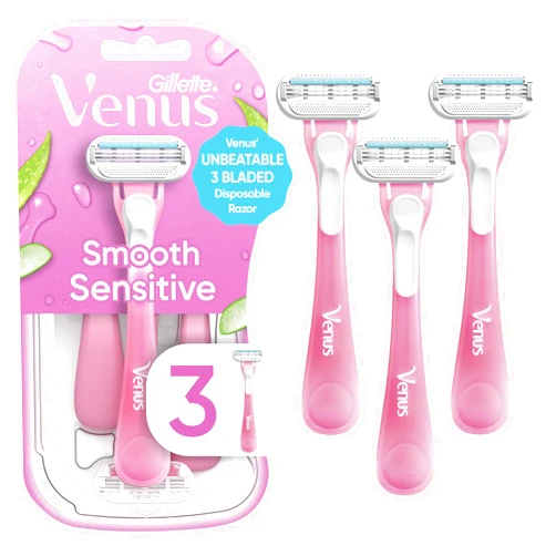 Gillette Venus Sensitive Women's Disposable Razors - Single Package of 3 Razors